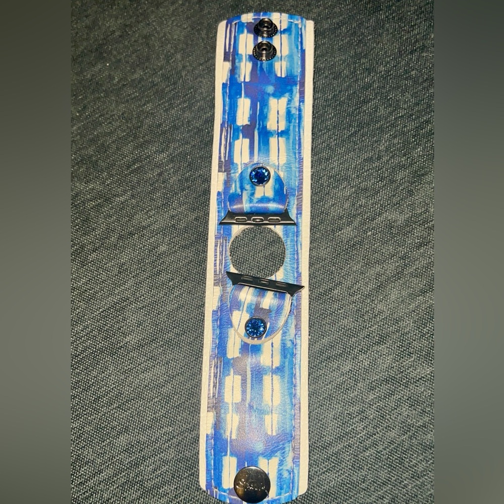 Blue windows leather cuff Apple Watch band